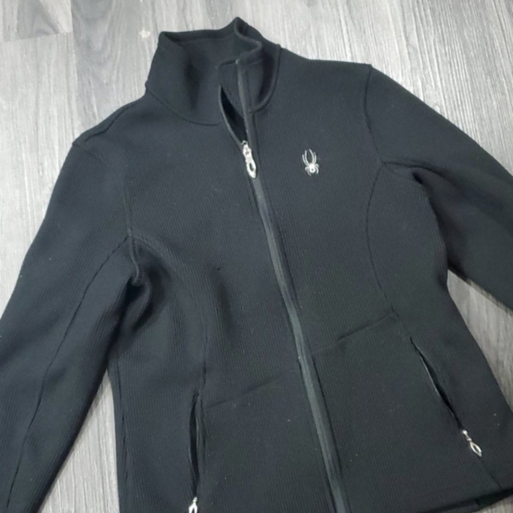 Mens Black Spyder Waffle Knit Zip Jacket Size XL